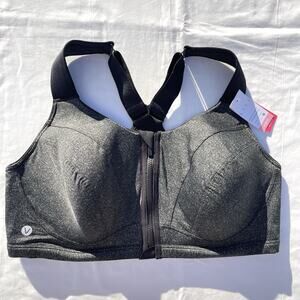 Livi High Impact Wicking Sports Bra 42DD Gray Zip Front Underwire